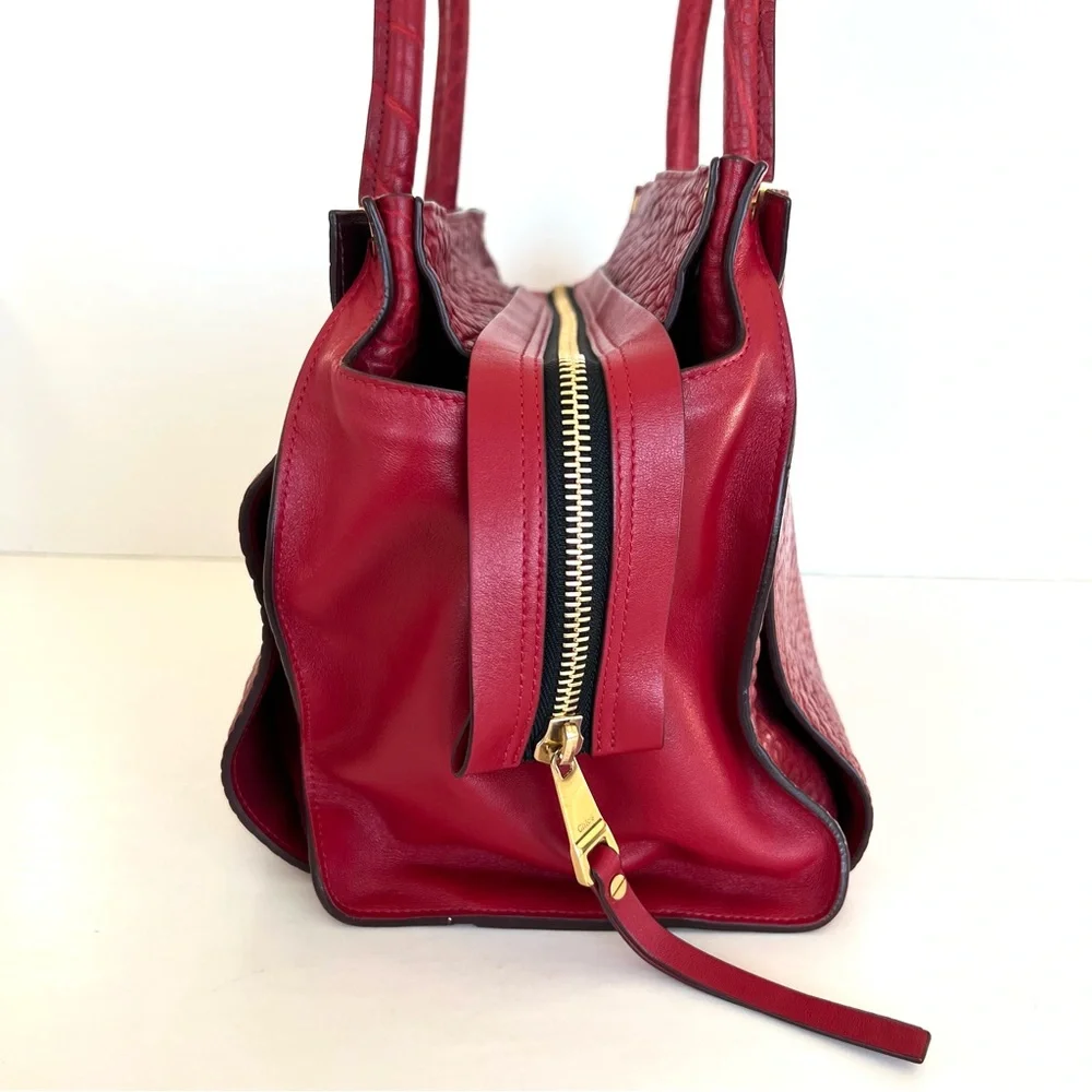 CHLOE Dree Red Structured Pebbled Leather Gold Hardware Shoulder Tote Satchel